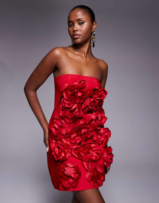 knee length dresses for ladies Catching Roses Mini Dress- Red
