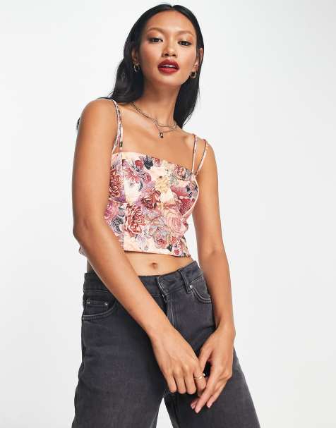 River Island corset crop top in pink - view 1
