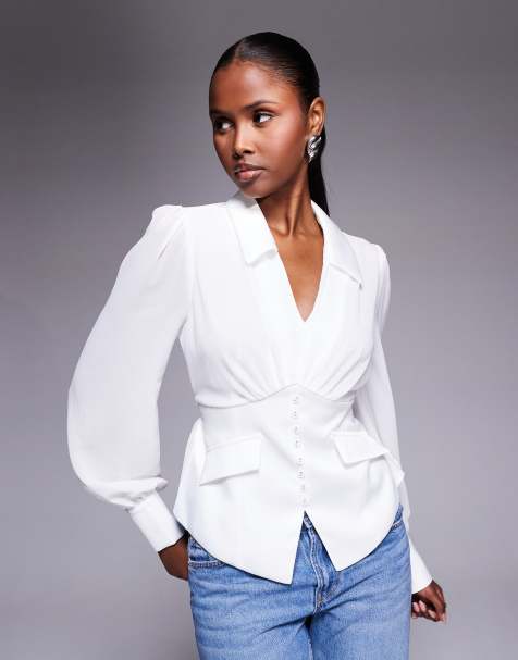 River Island corset detail blouse in white - view 1