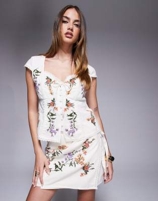 River Island Corset Floral Embroidered Top Set