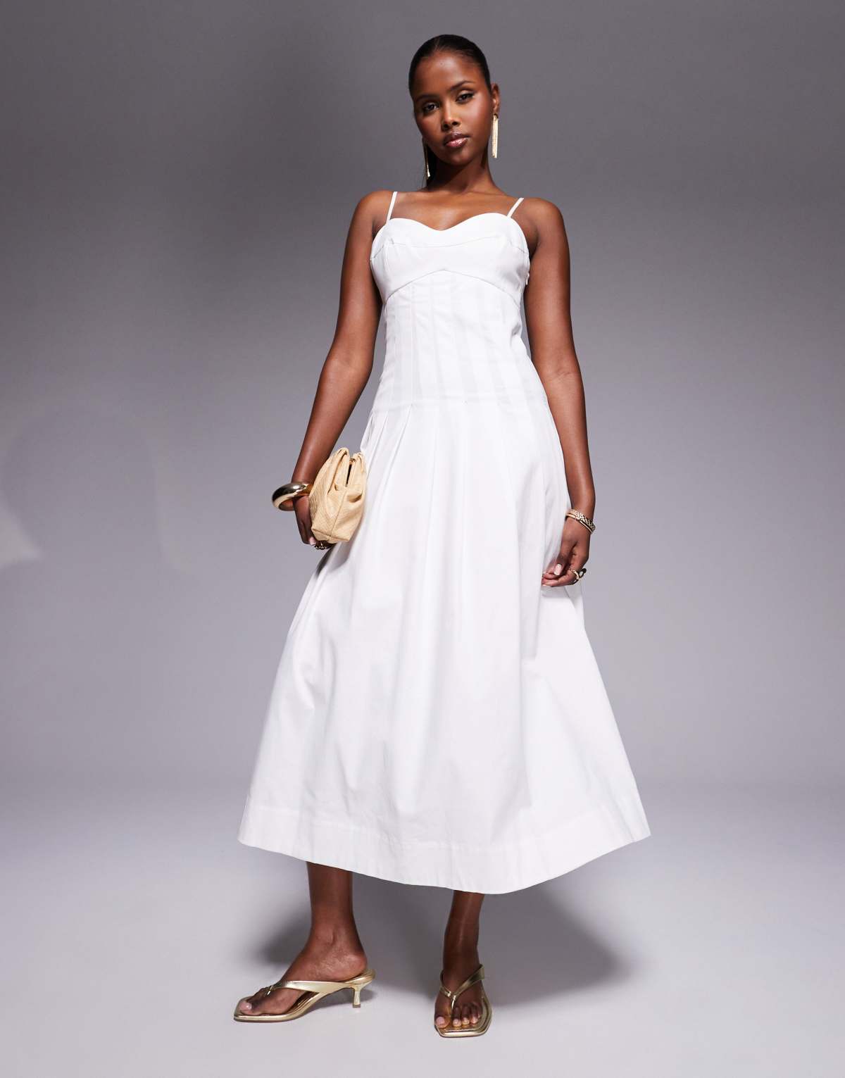 River Island corset midi dress in white