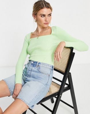 River Island corset style long sleeved top in light green