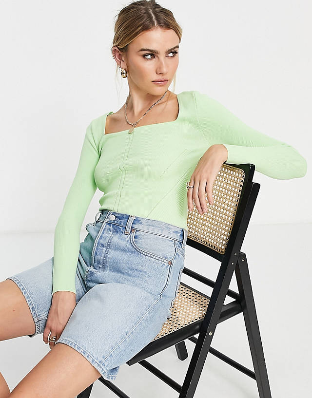 River Island - corset style long sleeved top in light green