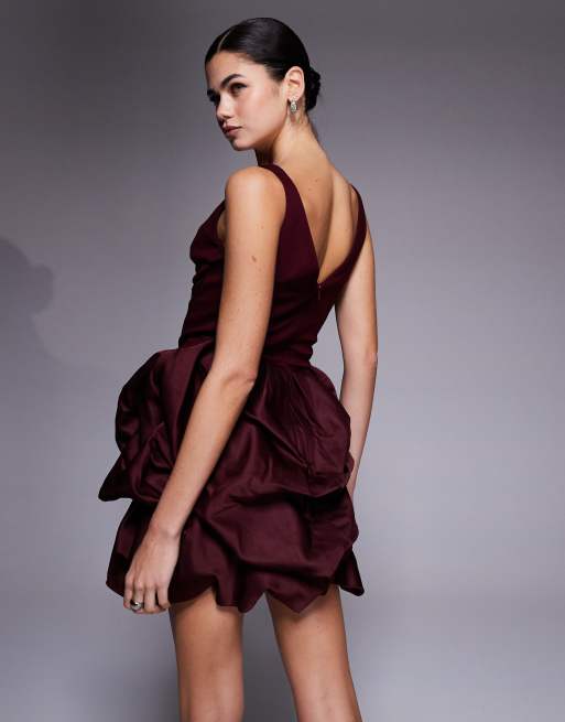 River Island corseted ruffle hem mini dress in dark red, 4 of 4