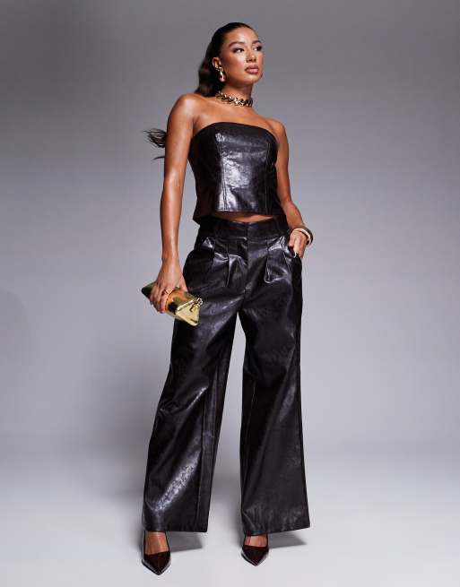 River Island - Corsetto in pelle sintetica marrone scuro in coordinato, 2 di 4
