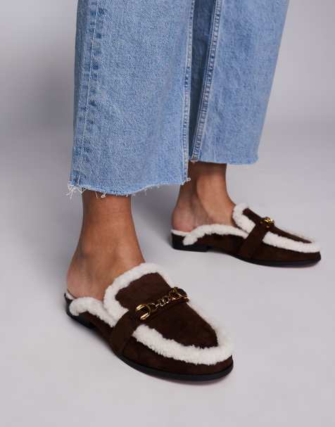 River Island cosy backless mule in dark brown - view 1