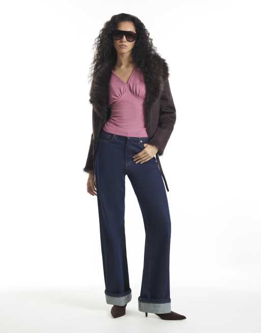 River Island Cosy batwing top in pink, 3 of 4