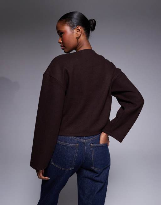 River Island cosy button through cardigan in dark brown, 3 of 4