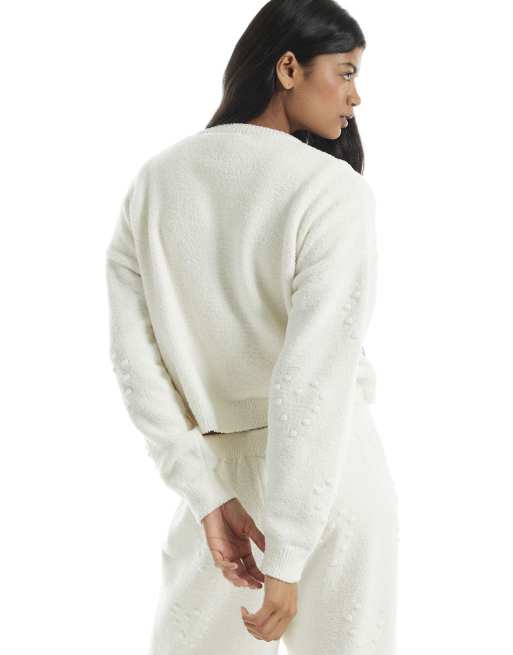 River Island Cosy heart embossed cardigan in cream, 4 of 4