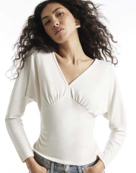 River Island Cosy long sleeve batwing top in cream