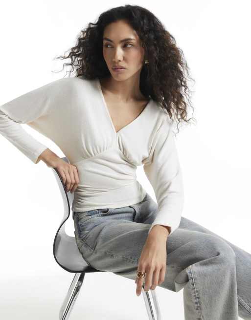 River Island Cosy long sleeve batwing top in cream, 2 of 4