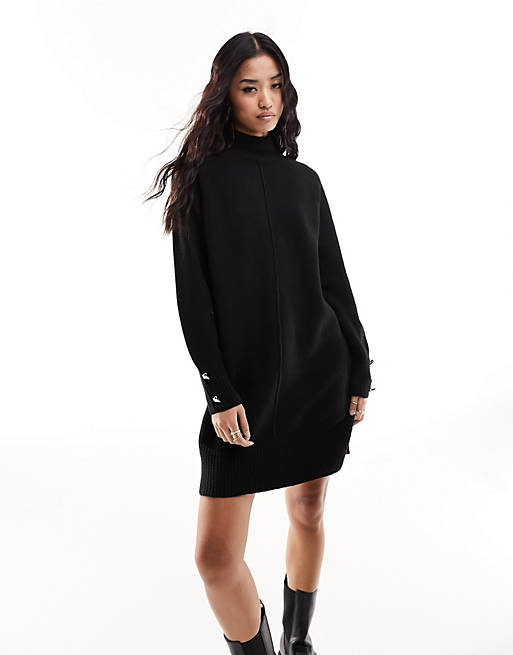 River Island cosy mini knit jumper dress in black | ASOS