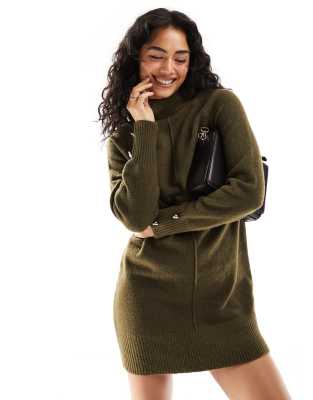 River Island cosy mini knit jumper dress in khaki - ASOS Price Checker