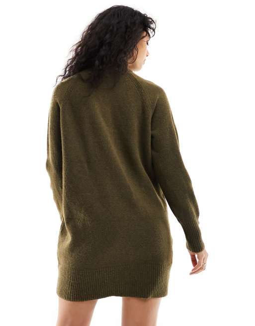 River Island cosy mini knit jumper dress in khaki, 3 of 4