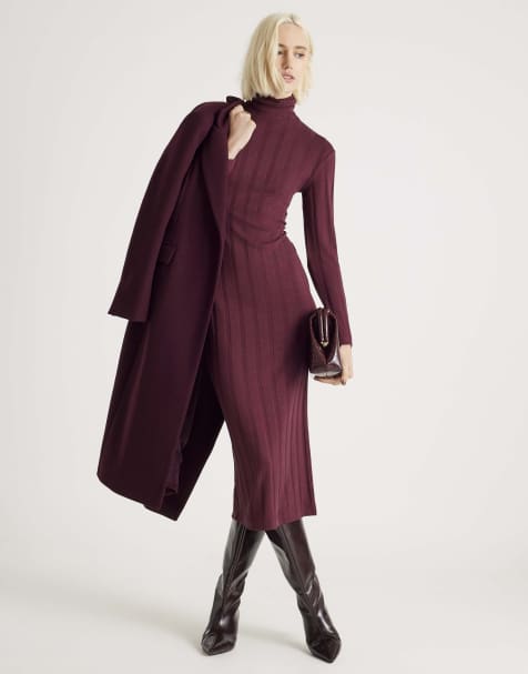 River Island Cosy wide rib midi dress in red - dark