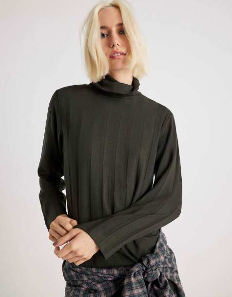 River Island Cosy wide ribbed top in green - dark