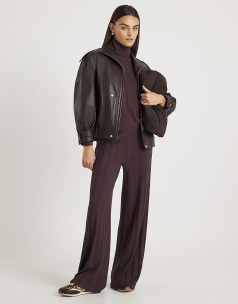 River Island Cosy wide ribbed trousers in brown - dark - view 1