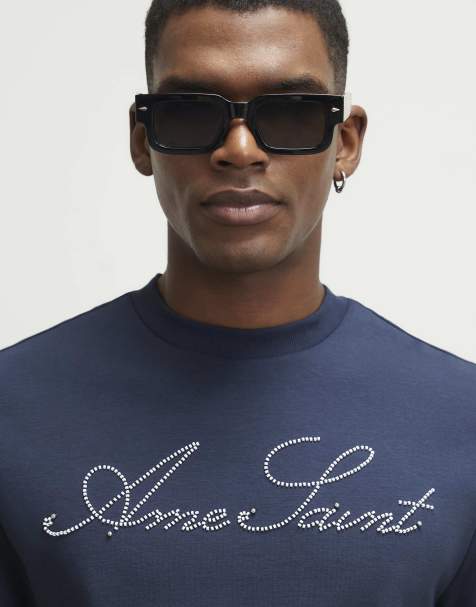 River Island Cotton ame saint beaded t-shirt in navy - view 1