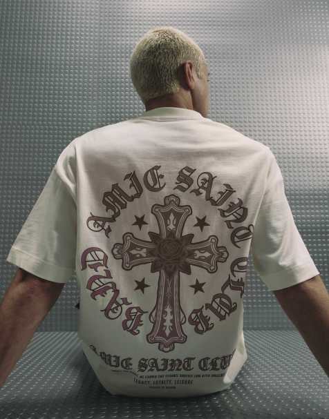 River Island Cotton ame saint cross t-shirt in ecru - view 1