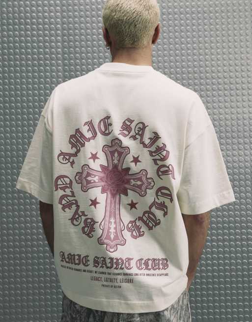 River Island Cotton ame saint cross t-shirt in ecru , 4 of 4