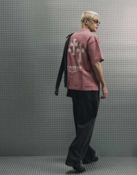 River Island Cotton ame saint cross t-shirt in pink - view 1