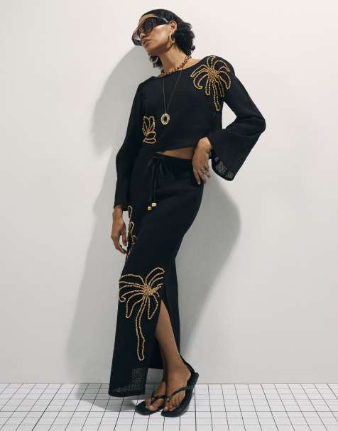 River Island Cotton beaded knit top in black