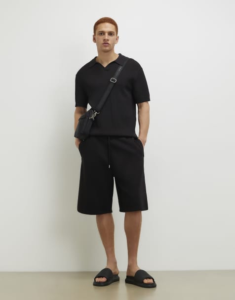 River Island Cotton blend drawstring bermuda shorts in black - view 1