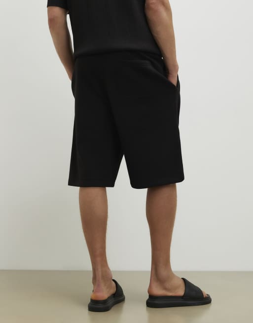 River Island Cotton blend drawstring bermuda shorts in black, 4 of 4