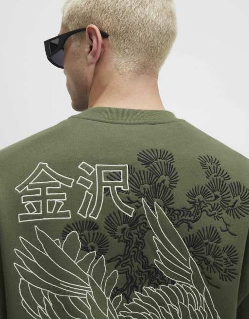 River Island Cotton blend kanazawa sweatshirt in khaki, 4 of 4