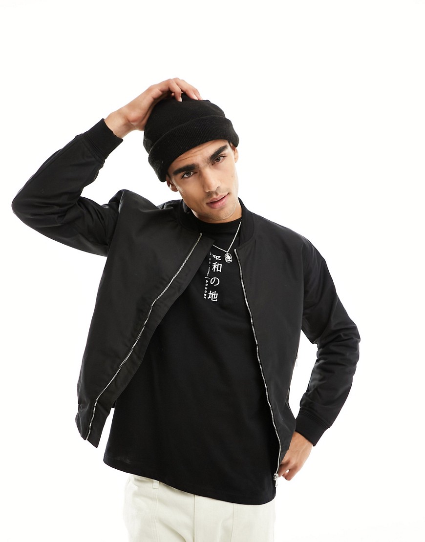 River Island cotton bomber jacket in black