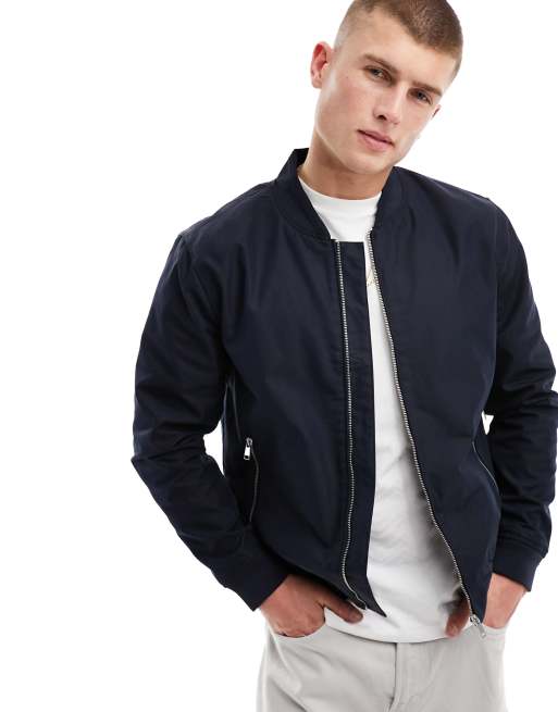 River Island cotton bomber jacket in navy | ASOS