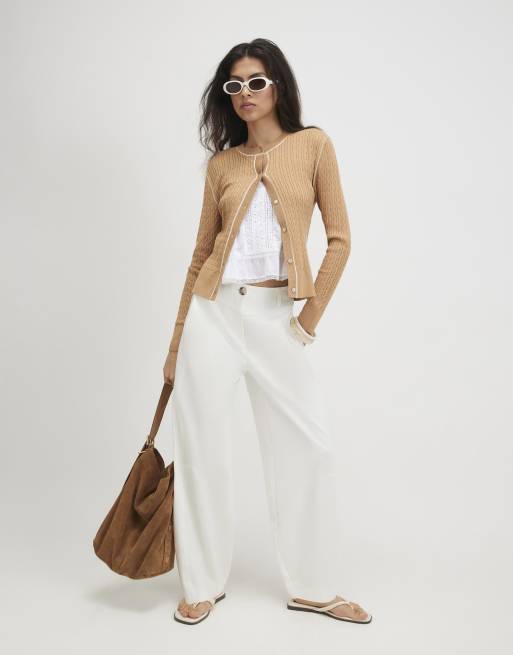 River Island Cotton cable knit cardigan in tan , 2 of 4