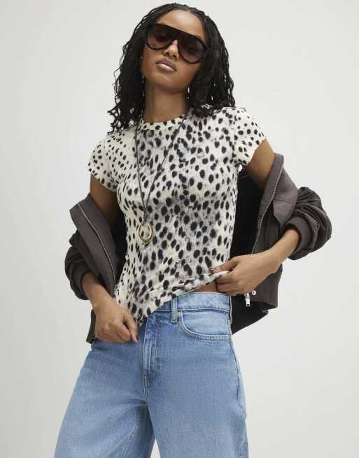 River Island Cotton cap sleeve animal print t-shirt in cream , 2 of 4