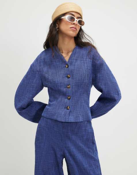 River Island Cotton cocoon sleeve seamed jacket in navy