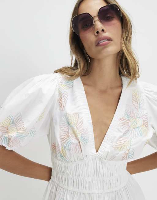 River Island Cotton cornelli floral mini dress in white , 2 of 4