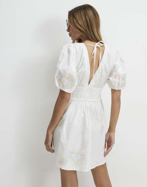 River Island Cotton cornelli floral mini dress in white , 4 of 4