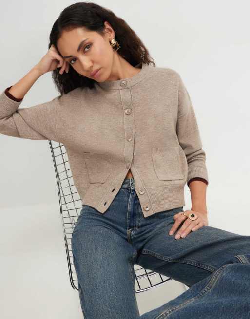 River Island Cotton double layer cardigan in brown , 3 of 4