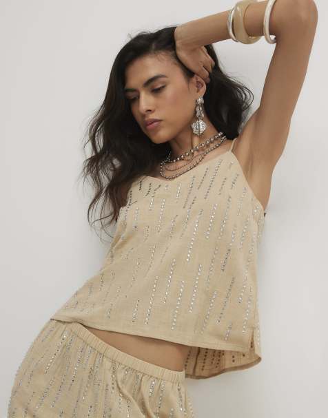 River Island Cotton embellished cami top in cream - view 1