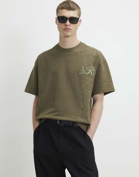 River Island Cotton floral border t-shirt in khaki - view 1