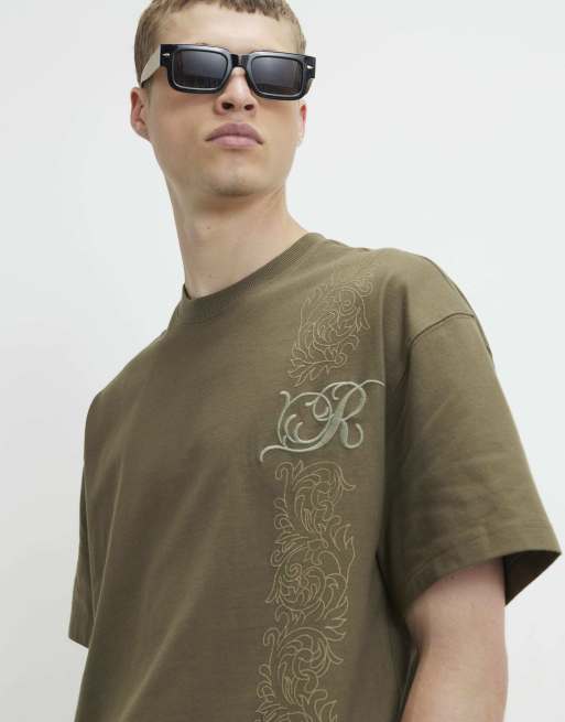 River Island Cotton floral border t-shirt in khaki, 2 of 4