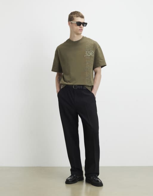 River Island Cotton floral border t-shirt in khaki, 3 of 4