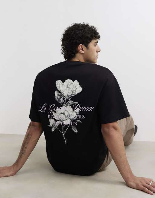 River Island Cotton floral print t-shirt in black, 4 of 4