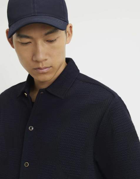 River Island Cotton geometric textured shirt in navy - view 1