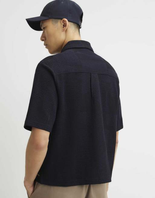 River Island Cotton geometric textured shirt in navy, 4 of 4