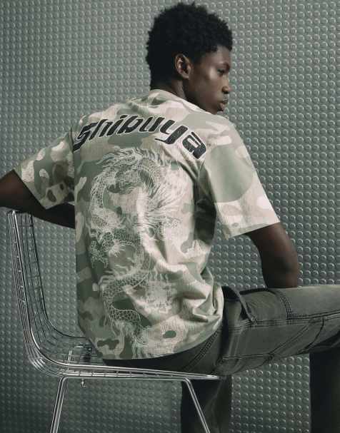 River Island Cotton japanese camo dragon t-shirt in khaki - view 1