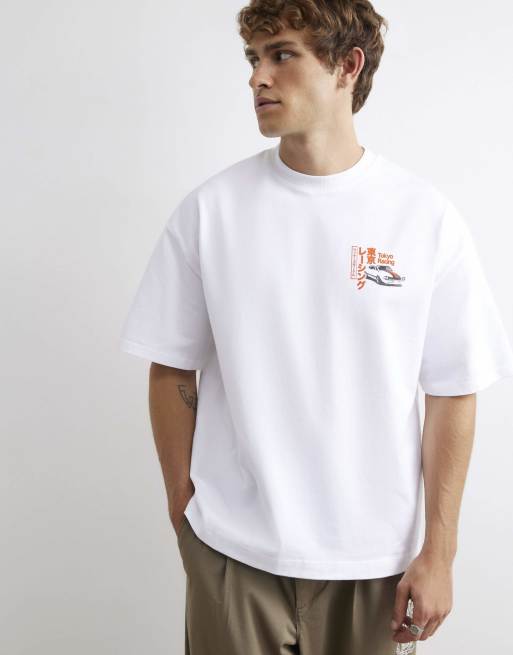River Island Cotton japanese car graphic t-shirt in white, 2 of 4