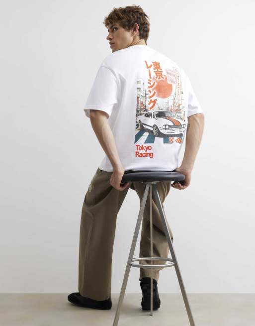 River Island Cotton japanese car graphic t-shirt in white, 4 of 4