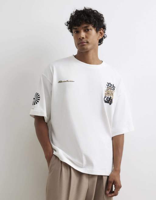 River Island Cotton japanese dragon t-shirt in white, 4 of 4