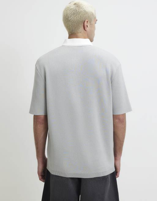River Island Cotton knitted rugby shirt in grey , 4 of 4