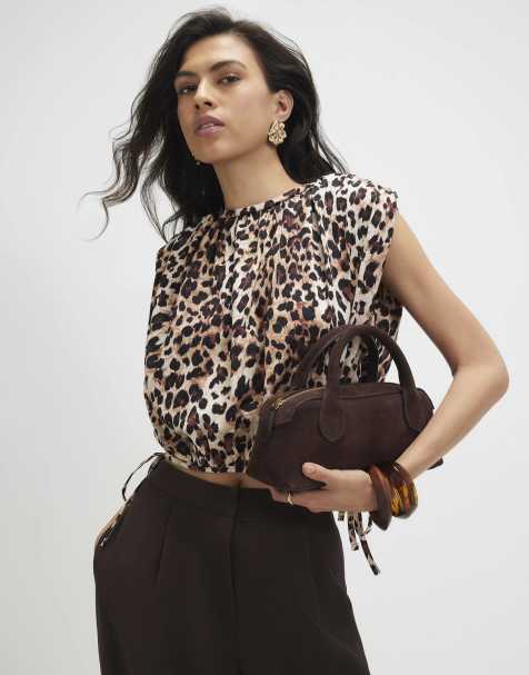 River Island Cotton leopard print bubble hem t-shirt in brown - view 1